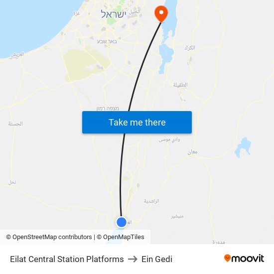 Eilat Central Station Platforms to Ein Gedi map