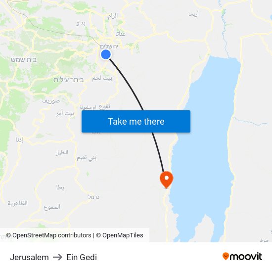 Jerusalem to Ein Gedi map