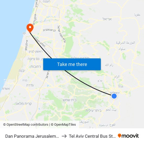 Dan Panorama Jerusalem Hotel to Tel Aviv Central Bus Station map