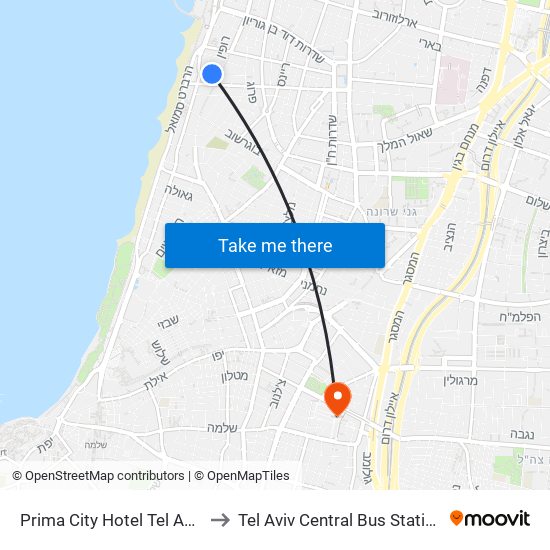 Prima City Hotel Tel Aviv to Tel Aviv Central Bus Station map