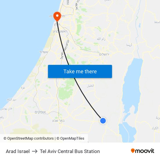 Arad Israel to Tel Aviv Central Bus Station map