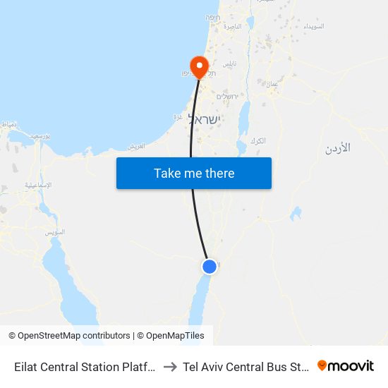 Eilat Central Station Platforms to Tel Aviv Central Bus Station map