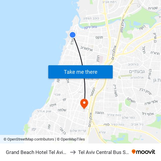 Grand Beach Hotel Tel Aviv Israel to Tel Aviv Central Bus Station map