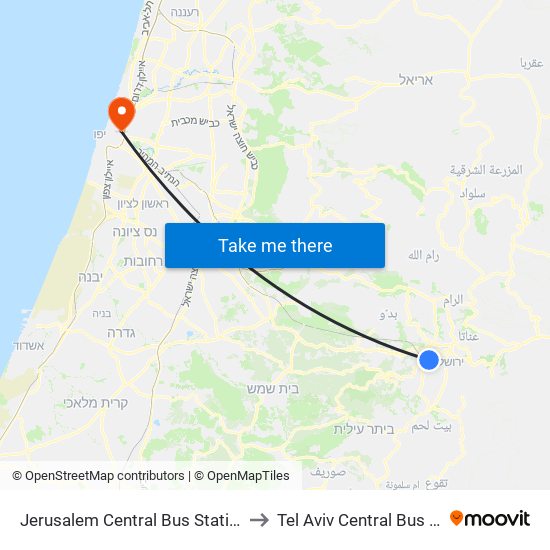 Jerusalem Central Bus Station Alight to Tel Aviv Central Bus Station map