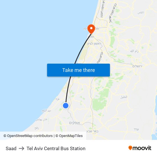 Saad to Tel Aviv Central Bus Station map