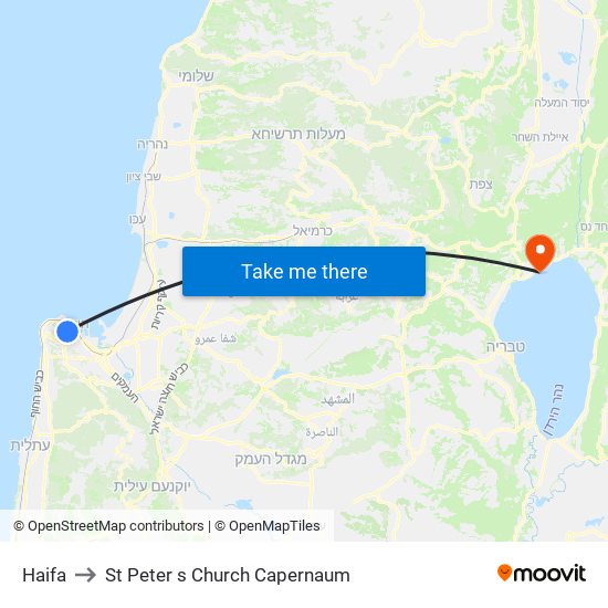 Haifa to St Peter s Church Capernaum map