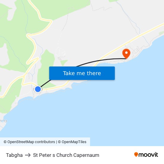 Tabgha to St Peter s Church Capernaum map