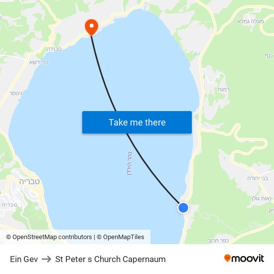 Ein Gev to St Peter s Church Capernaum map