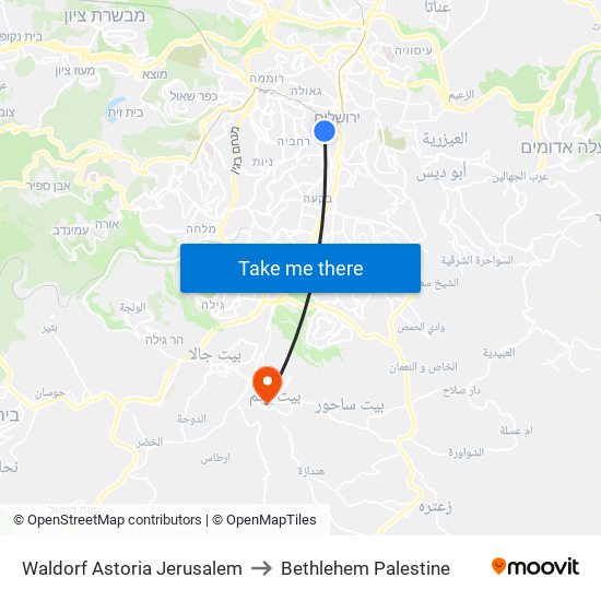 Waldorf Astoria Jerusalem to Bethlehem Palestine map