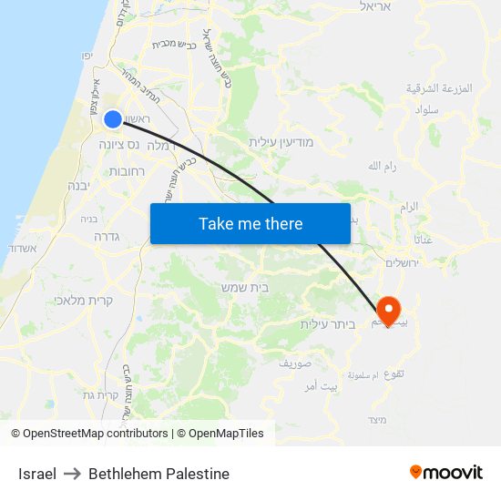 Israel to Bethlehem Palestine map