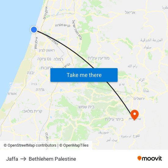 Jaffa to Bethlehem Palestine map