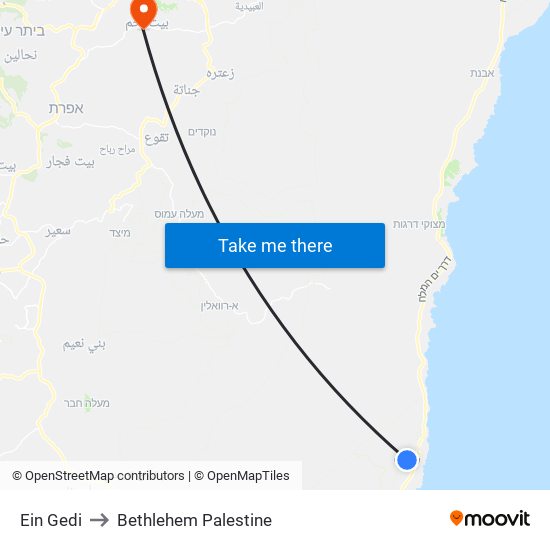 Ein Gedi to Bethlehem Palestine map