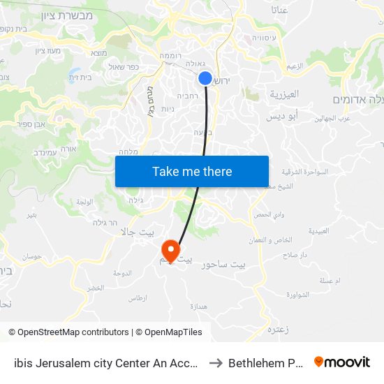 ibis Jerusalem city Center An AccorHotels Brand to Bethlehem Palestine map
