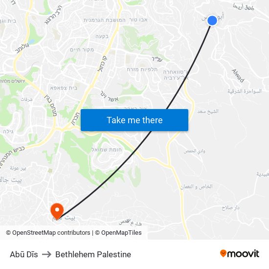 Abū Dīs to Bethlehem Palestine map