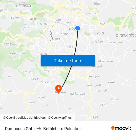 Damascus Gate to Bethlehem Palestine map