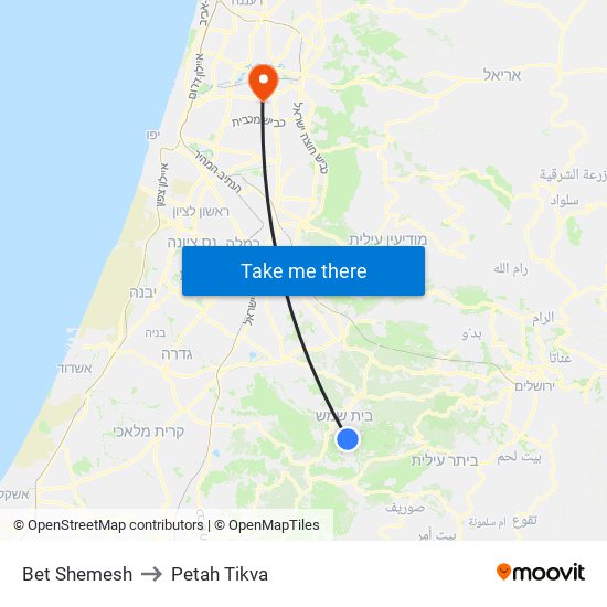 Bet Shemesh to Petah Tikva map