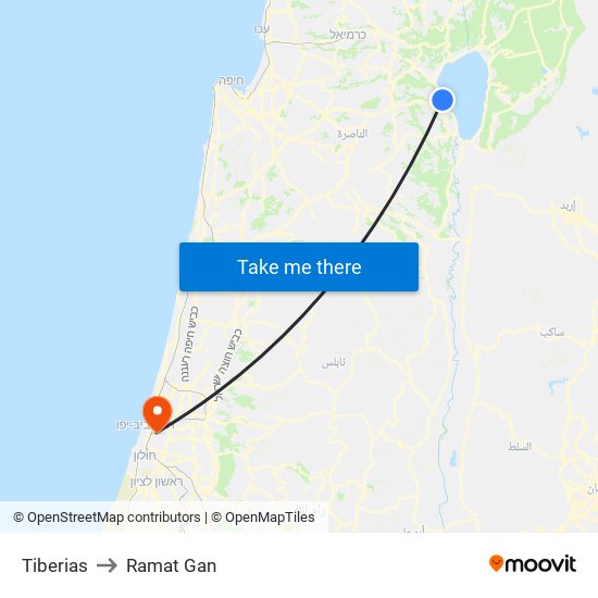 Tiberias to Ramat Gan map