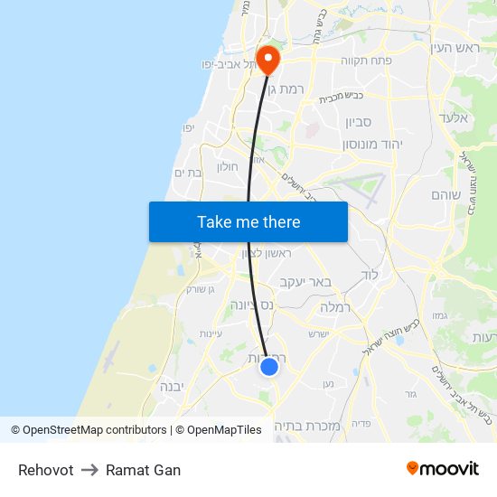 Rehovot to Ramat Gan map