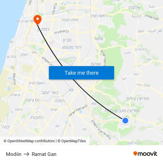 Modiin to Ramat Gan map