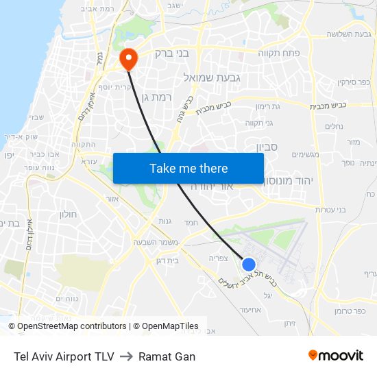 Tel Aviv Airport TLV to Ramat Gan map