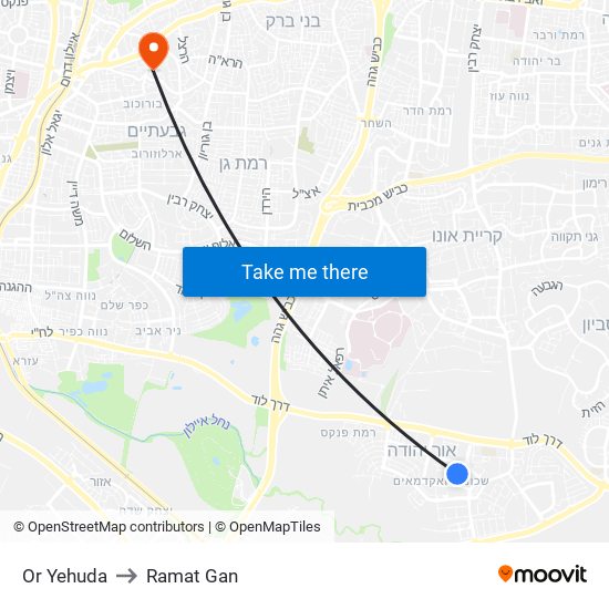Or Yehuda to Ramat Gan map