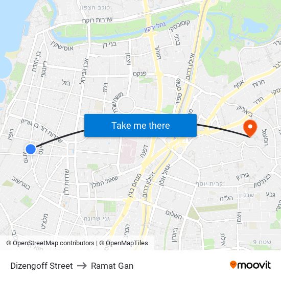 Dizengoff Street to Ramat Gan map