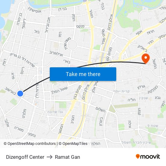 Dizengoff Center to Ramat Gan map