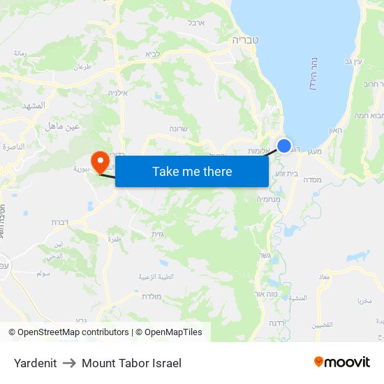 Yardenit to Mount Tabor Israel map