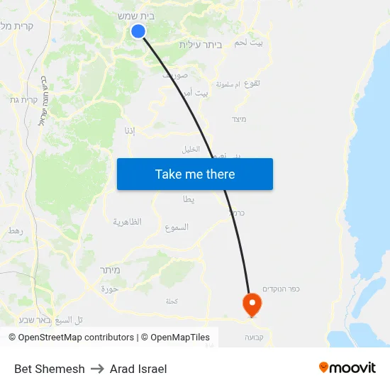 Bet Shemesh to Arad Israel map