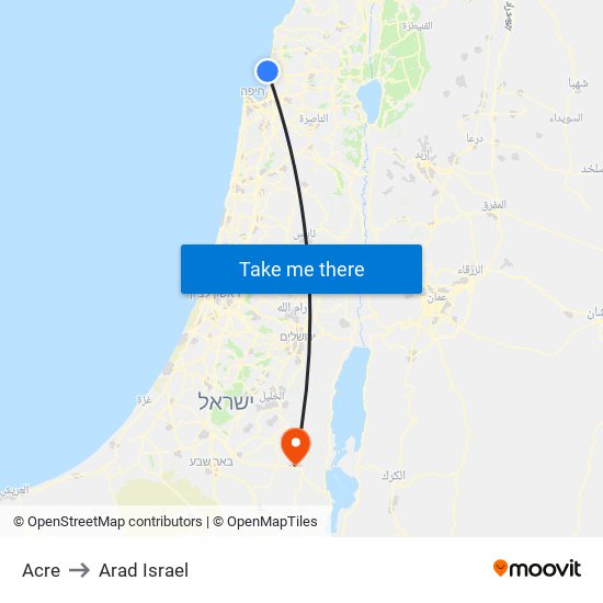 Acre to Arad Israel map