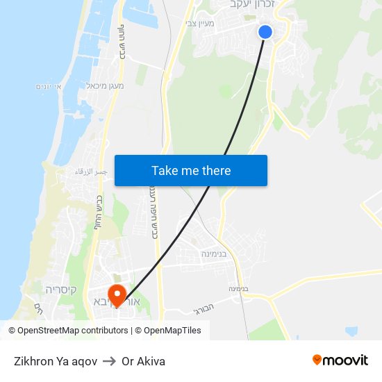 Zikhron Ya aqov to Or Akiva map