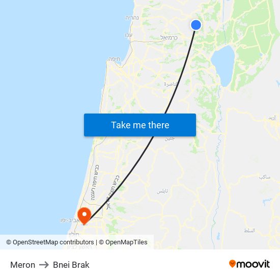 Meron to Bnei Brak map