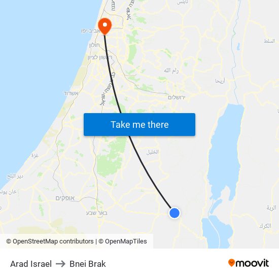 Arad Israel to Bnei Brak map