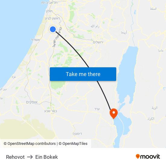 Rehovot to Ein Bokek map