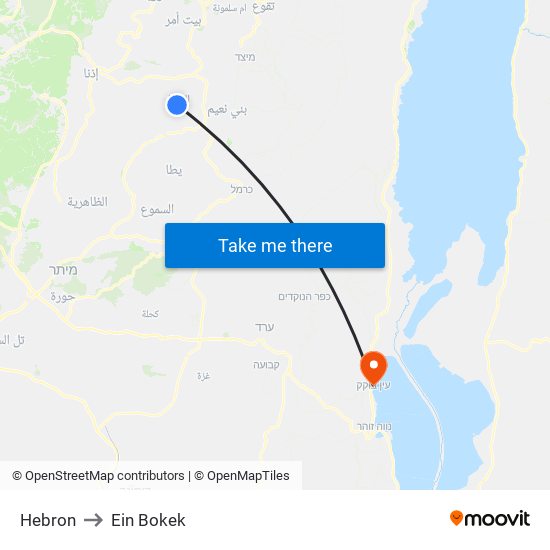 Hebron to Ein Bokek map