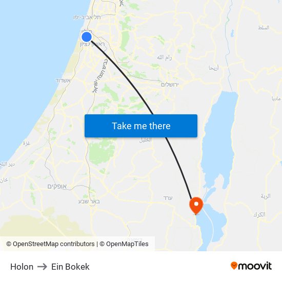 Holon to Ein Bokek map