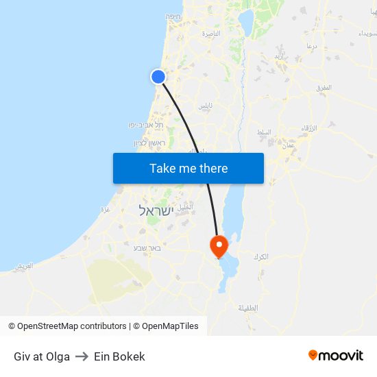 Giv at Olga to Ein Bokek map