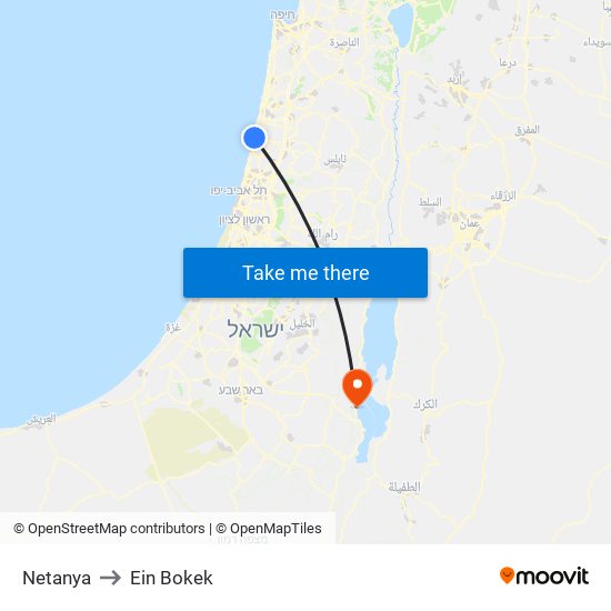 Netanya to Ein Bokek map