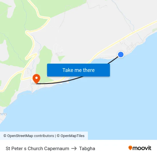 St Peter s Church Capernaum to Tabgha map