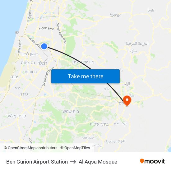 Ben Gurion Airport Station to Al Aqsa Mosque map