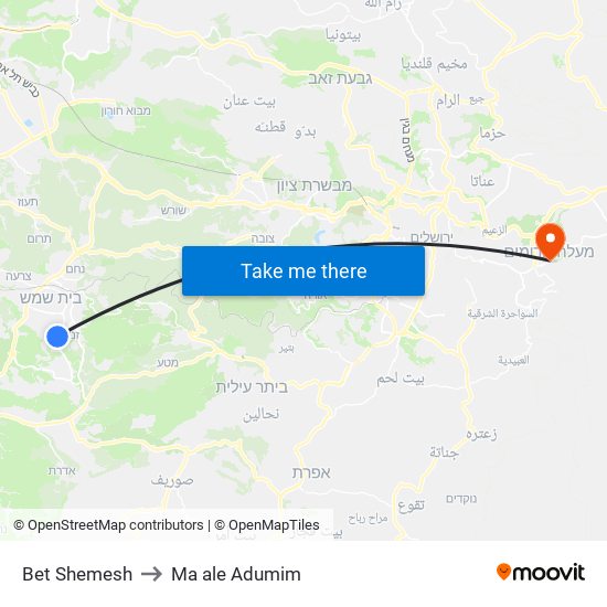 Bet Shemesh to Ma ale Adumim map