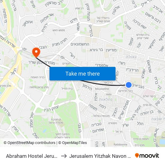 Abraham Hostel Jerusalem to Jerusalem Yitzhak Navon Station map
