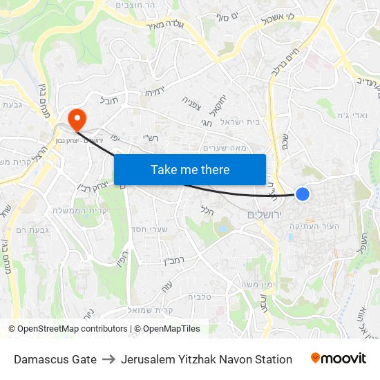 Damascus Gate to Jerusalem Yitzhak Navon Station map