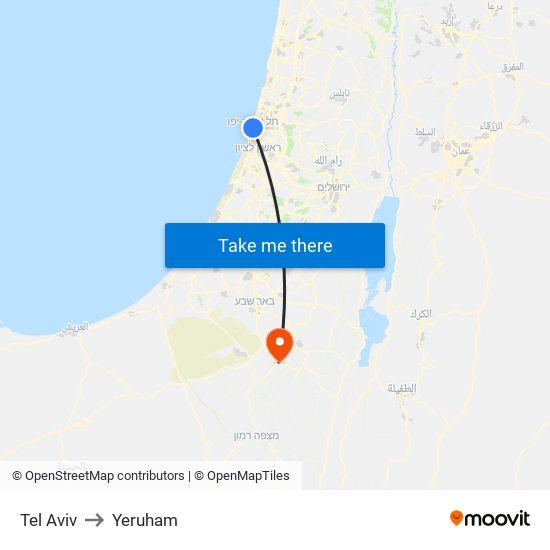 Tel Aviv to Yeruham map