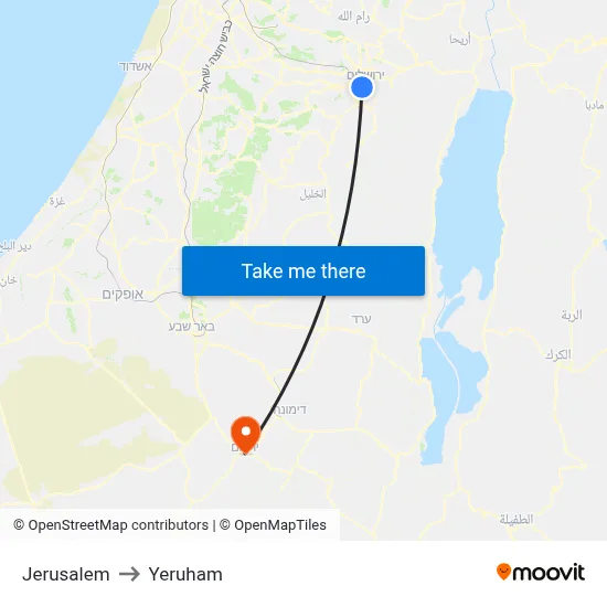 Jerusalem to Yeruham map