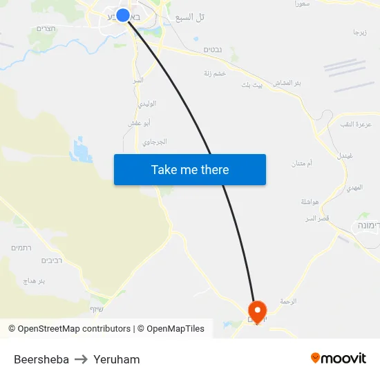 Beersheba to Yeruham map