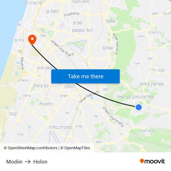 Modiin to Holon map