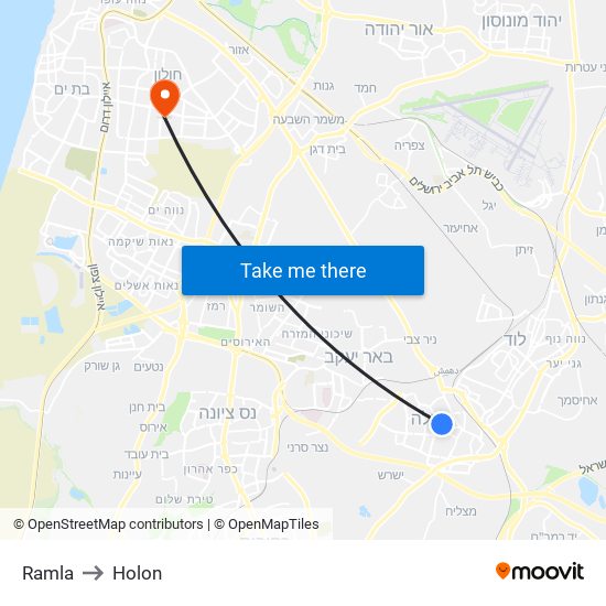 Ramla to Holon map