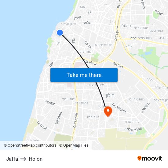 Jaffa to Holon map