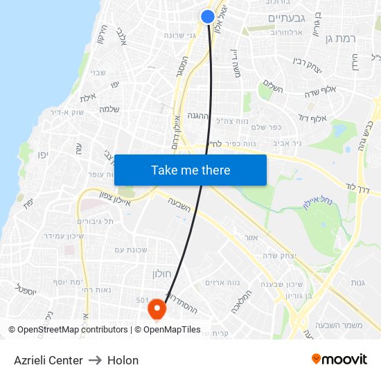 Azrieli Center to Holon map